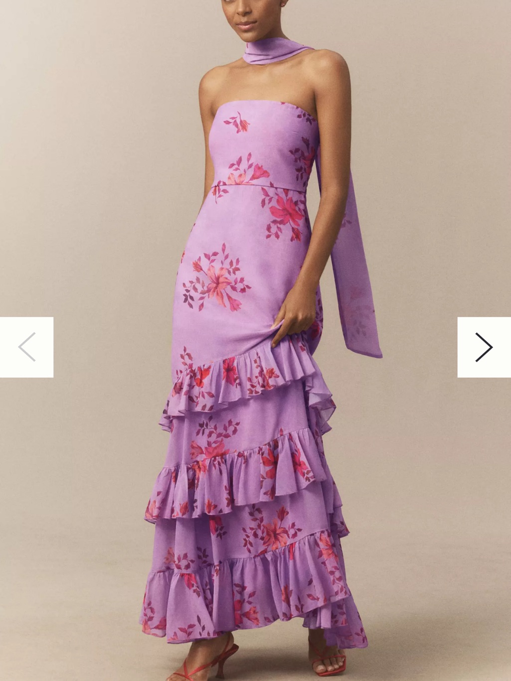 Bhldn Molly Strapless Chiffon Scarf Maxi Dress Electric Lilcal Floral Size 6